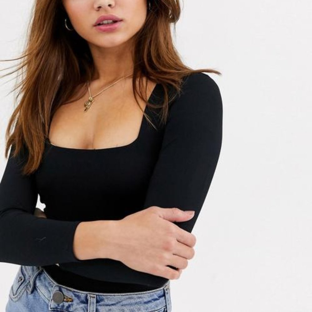 Free People square neck bodysuit in black